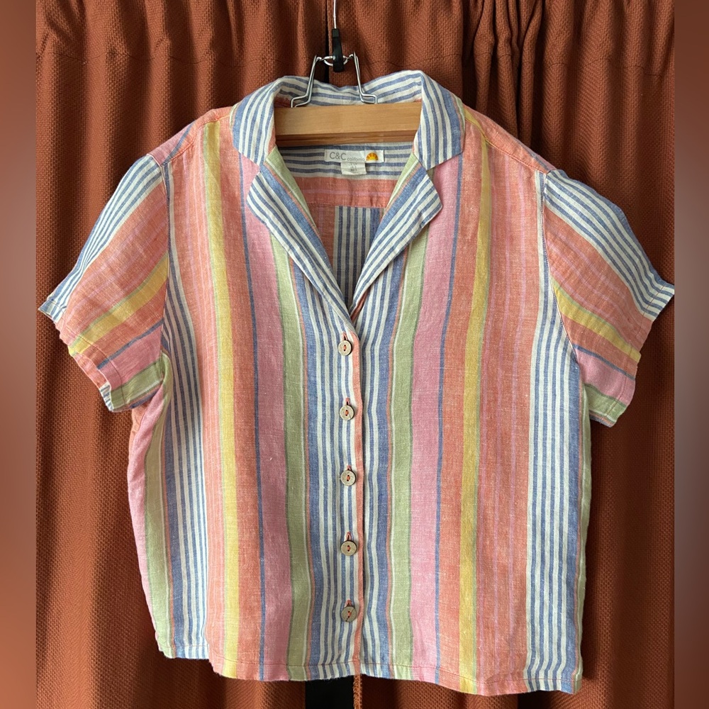 C&C California linen cropped top blouse button up, small/medium
